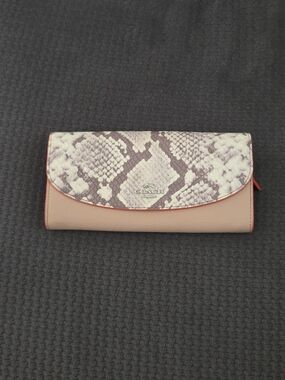 COACH Snake-Print Flap Continental Wallet in Blush